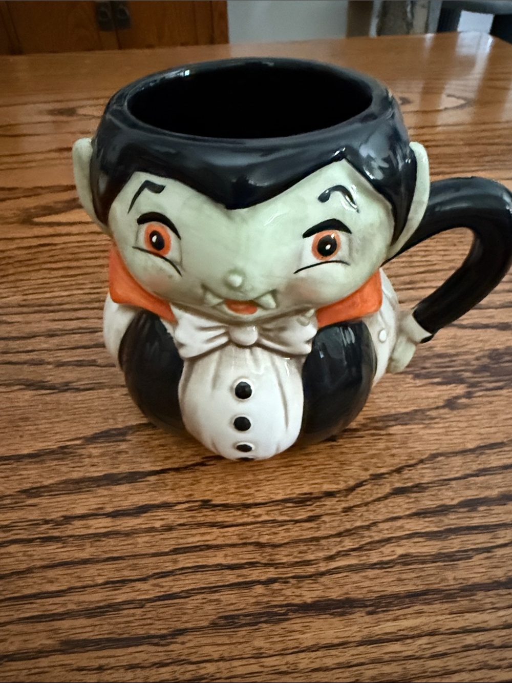 Ceramic Vampire Character Mug - Black, White & Orange